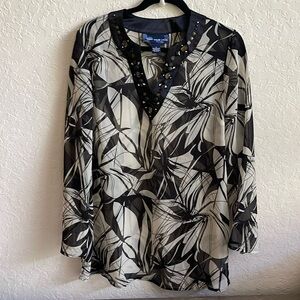 Susan Graver Style Sheer Chiffon Tunic Pullover Silk Beaded Collar Size S